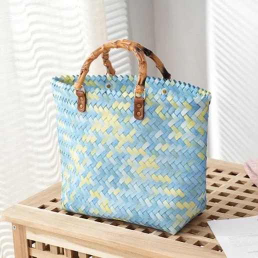 Julia Plaid Woven Straw Totes - 2 Colors