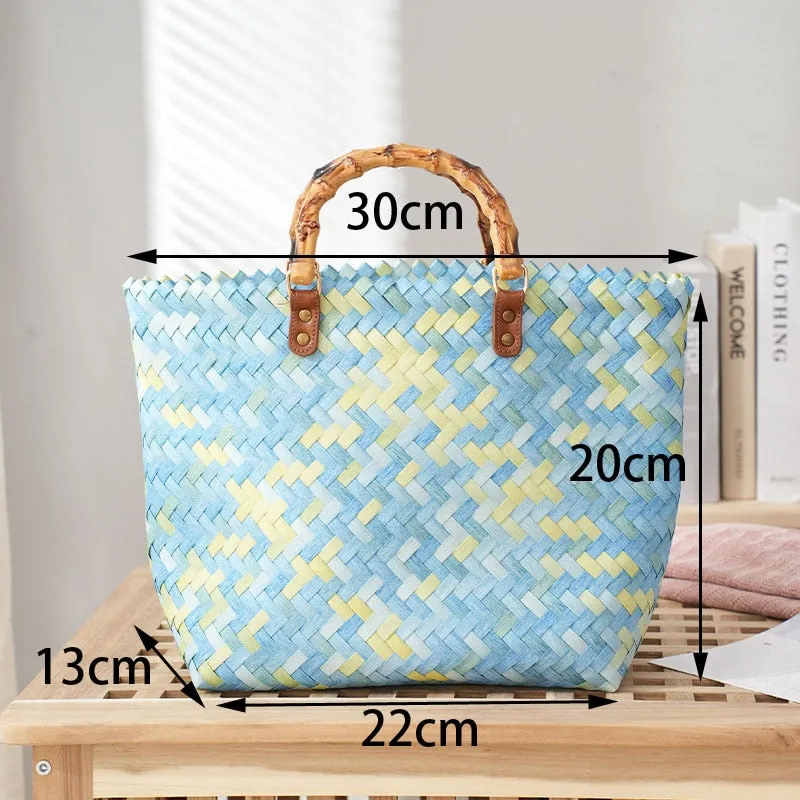 Julia Plaid Woven Straw Totes - 2 Colors