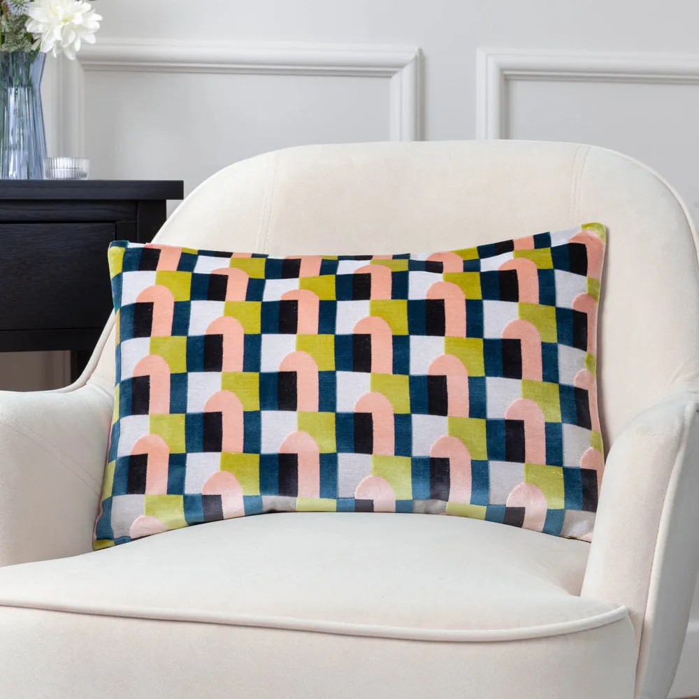 Keela Cut Velvet Cushion Pink/Avo Green