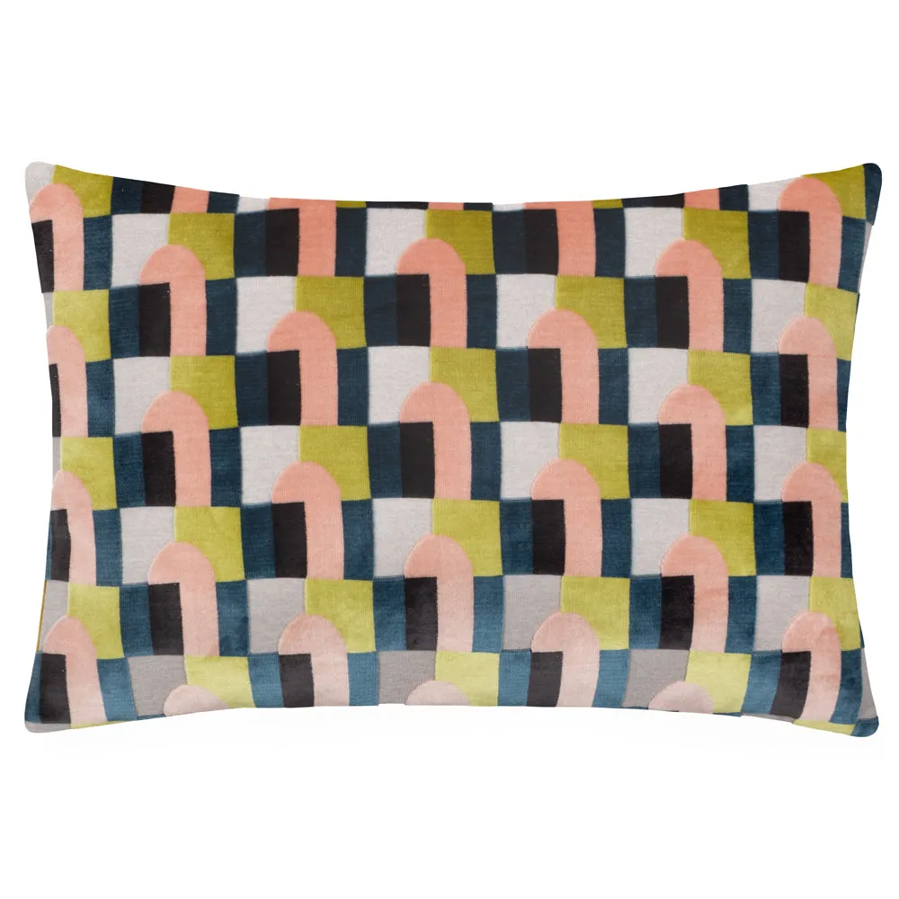 Keela Cut Velvet Cushion Pink/Avo Green