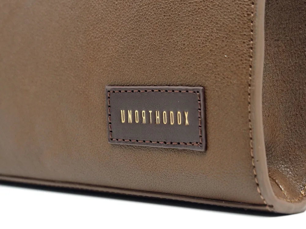 Khaki Full-Grain Tumbled Leather Zip Clutch