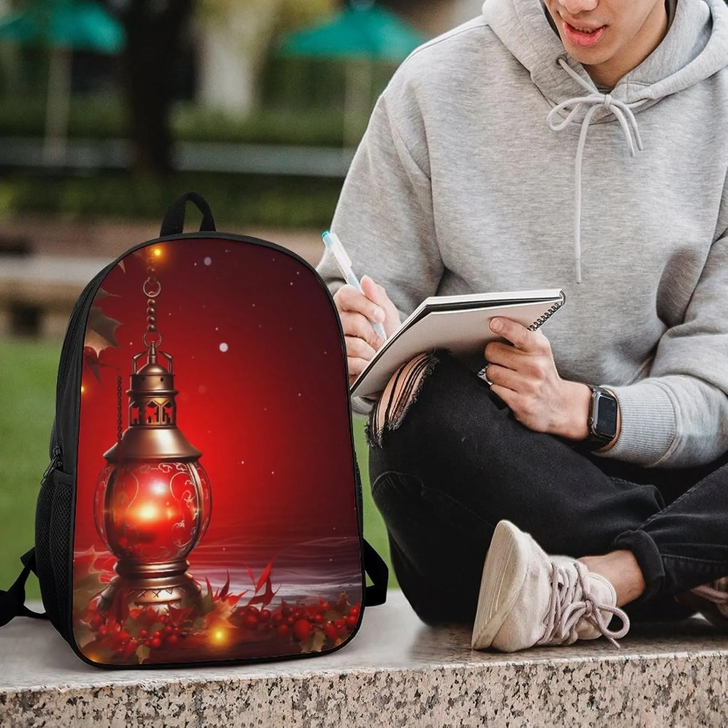 Laptop Backpack Casual Daypack Waterproof Christmas Red Lantern Computer Bag Business Work Bag for Travel