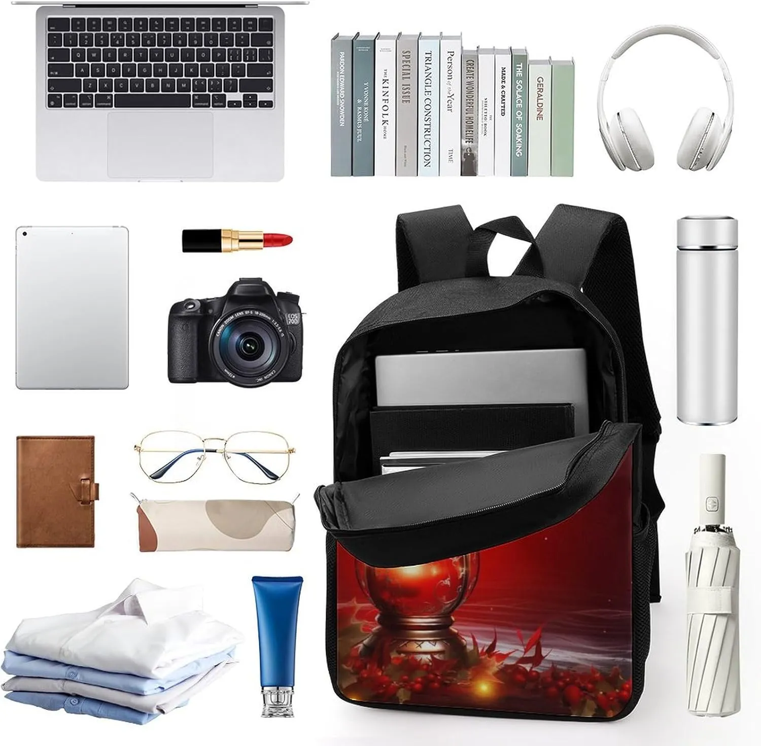 Laptop Backpack Casual Daypack Waterproof Christmas Red Lantern Computer Bag Business Work Bag for Travel