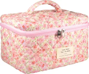 Large Makeup Bag, Quilted Cosmetic Bag, Floral Coquette Aesthetic Toiletry Bag, Flower Travel Make Up Organizer Bag for Women Girls