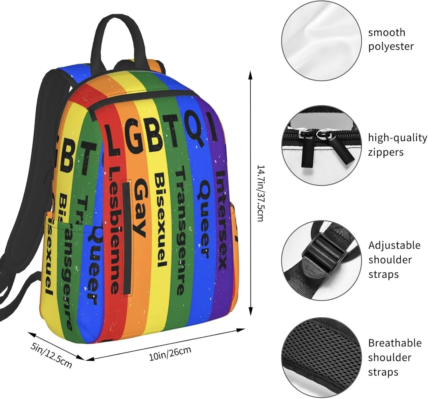 LGBT Rainbow Gay Pride Flag LGBTQI Travel Laptop Backpack Casual Backpacks Double Shoulder Daypack Notebook Rucksack Work Bags Sports Bag for Gym Hiking Camping Beach