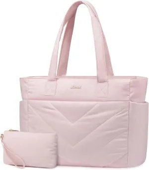 LOVEVOOK Tote Travel Bag for Women, Puffer Work Handbag with Zipper for Teacher Nurse, Quilted Laptop Shoulder Gym Bag Cute