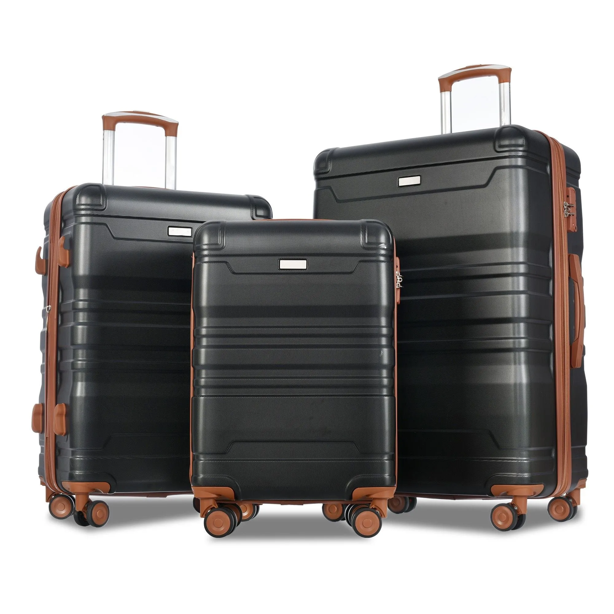 Luggage Sets New Model Expandable Abs Hardshell 3 Pieces Clearance Luggage Hardside Lightweight Durable Suitcase Sets Spinner Wheels Suitcase With Tsa Lock 20''24''28'' (Black And Brown)