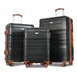 Luggage Sets New Model Expandable Abs Hardshell 3 Pieces Clearance Luggage Hardside Lightweight Durable Suitcase Sets Spinner Wheels Suitcase With Tsa Lock 20''24''28'' (Black And Brown)
