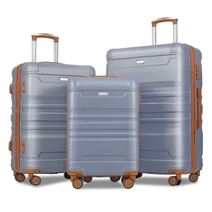 Luggage Sets New Model Expandable Abs Hardshell 3 Pieces Clearance Luggage Hardside Lightweight Durable Suitcase Sets Spinner Wheels Suitcase With Tsa Lock 20''24''28'' (Blue And Brown)