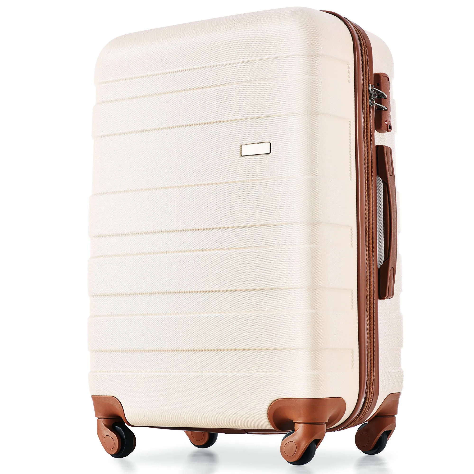 Luggage Sets New Model Expandable Abs Hardshell 3 Pieces Clearance Luggage Hardside Lightweight Durable Suitcase Sets Spinner Wheels Suitcase With Tsa Lock 20''24''28'' (Ivory And Brown)