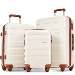 Luggage Sets New Model Expandable Abs Hardshell 3 Pieces Clearance Luggage Hardside Lightweight Durable Suitcase Sets Spinner Wheels Suitcase With Tsa Lock 20''24''28'' (Ivory And Brown)