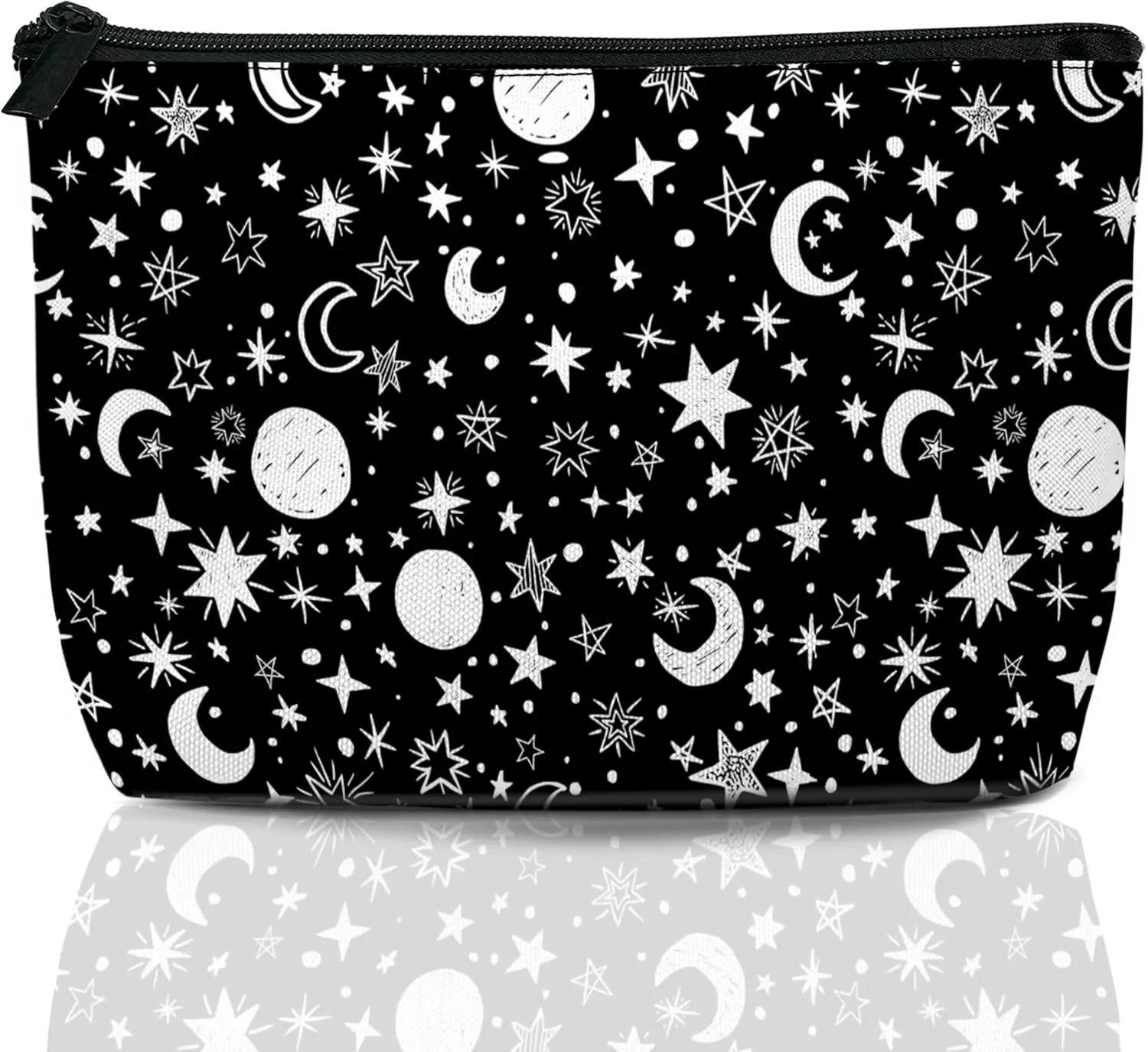 Makeup Bag Black White Sun Moon Stars Cosmetic Bags for Women Mini Portable Boho Celestial Travel Toiletry Bag Organizer Make up Brushes Aesthetic Accessories Waterproof Storage Bags