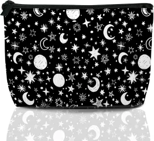 Makeup Bag Black White Sun Moon Stars Cosmetic Bags for Women Mini Portable Boho Celestial Travel Toiletry Bag Organizer Make up Brushes Aesthetic Accessories Waterproof Storage Bags
