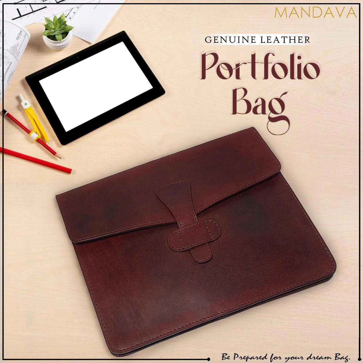 MANDAVA Genuine Leather Portfolio Bag Business Document Organizer for Men and Women