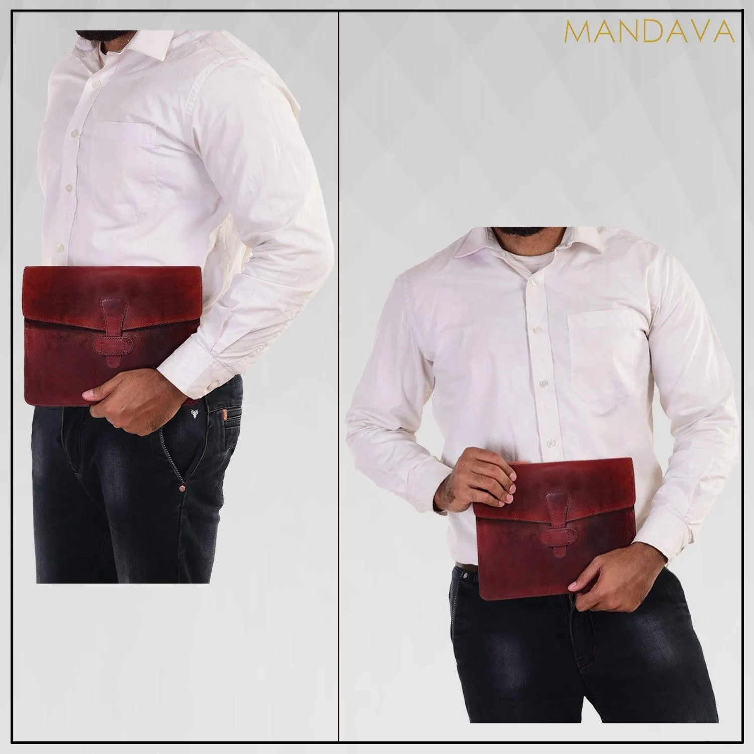 MANDAVA Genuine Leather Portfolio Bag Business Document Organizer for Men and Women