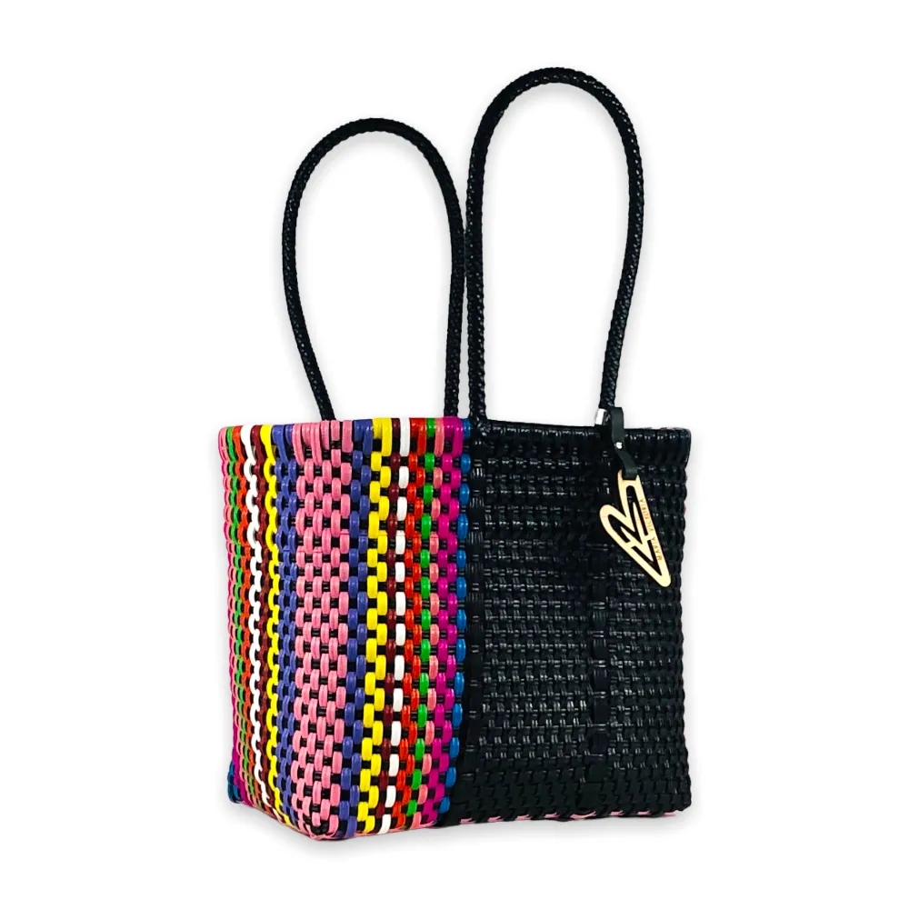 Maria Victoria | Flamingo V2 Totes | Upcycled, Handwoven, Black&Multicolor Tote