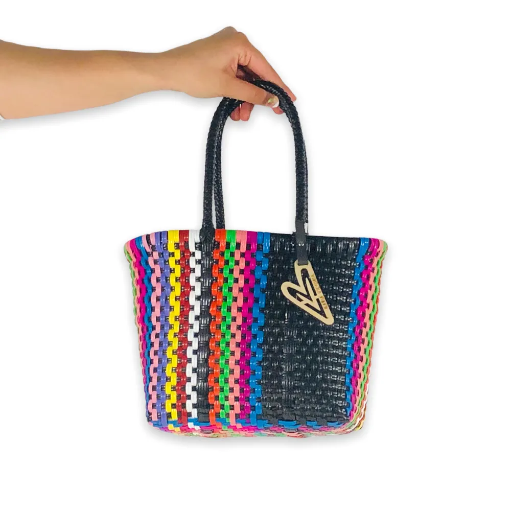 Maria Victoria | Flamingo V2 Totes | Upcycled, Handwoven, Black&Multicolor Tote