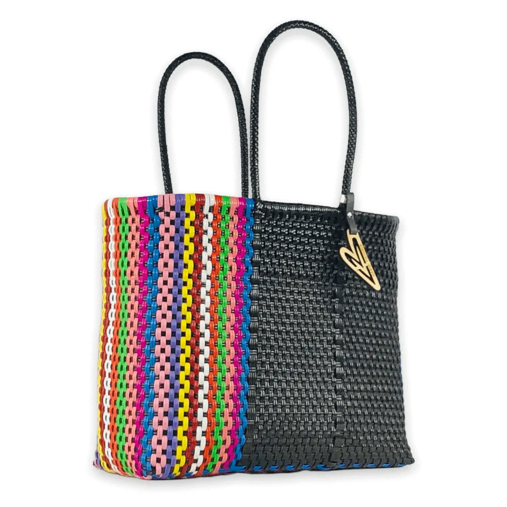 Maria Victoria | Flamingo V2 Totes | Upcycled, Handwoven, Black&Multicolor Tote