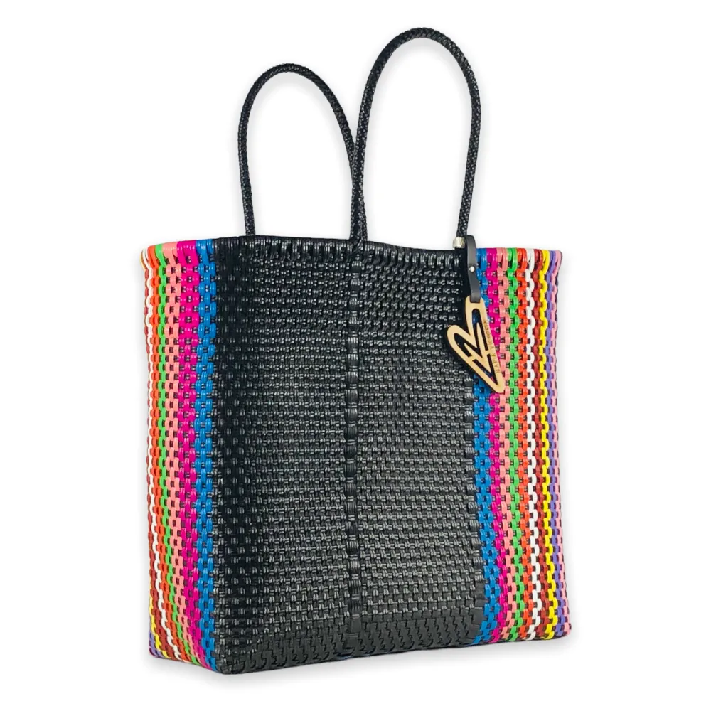 Maria Victoria | Flamingo V2 Totes | Upcycled, Handwoven, Black&Multicolor Tote