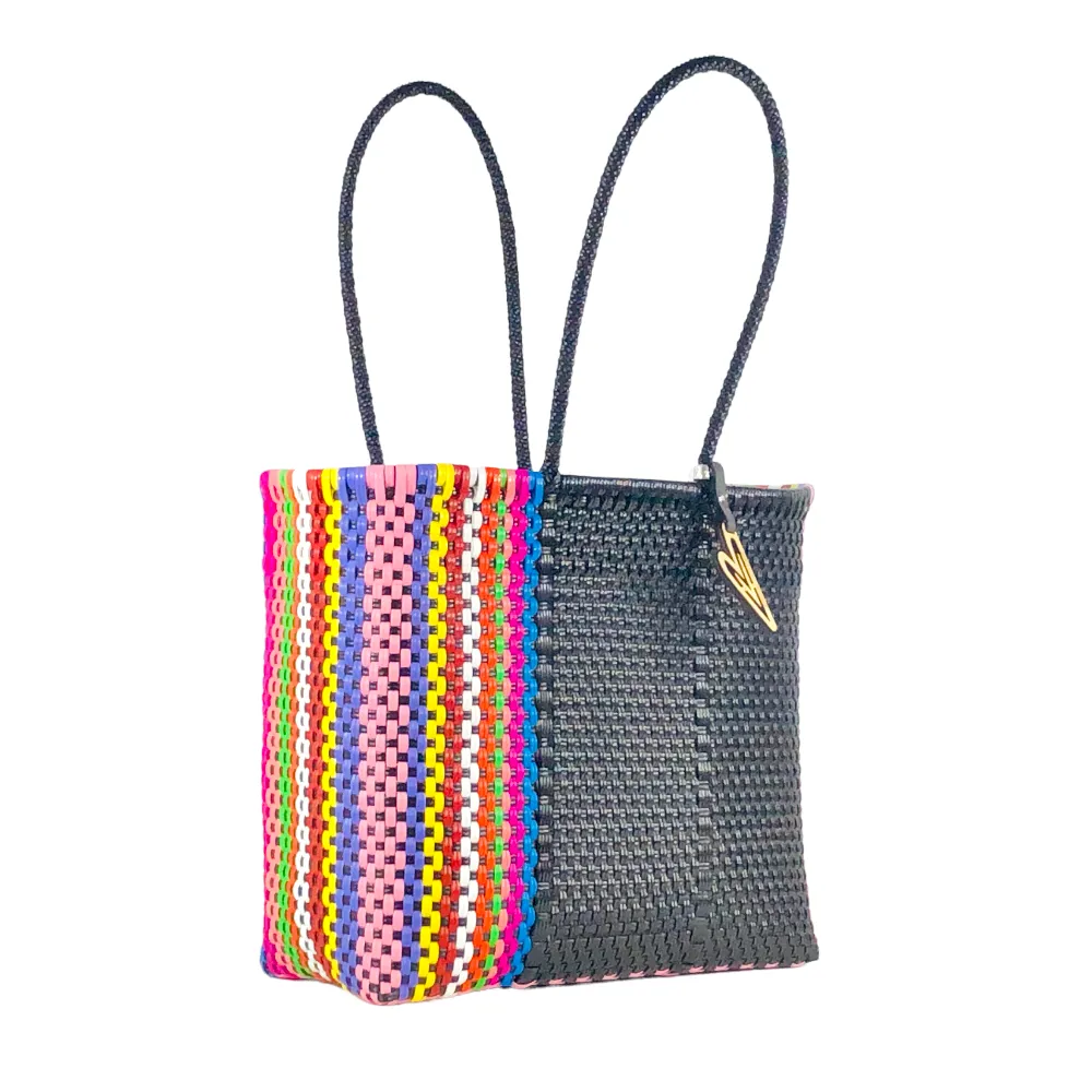 Maria Victoria | Flamingo V2 Totes | Upcycled, Handwoven, Black&Multicolor Tote