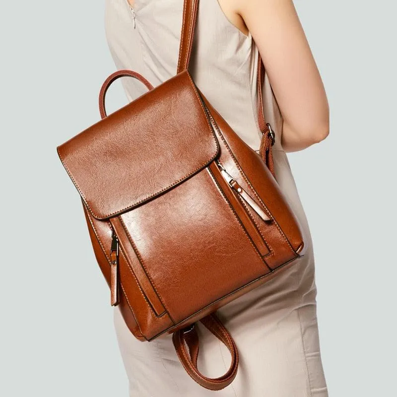 Matte Genuine Leather Backpack