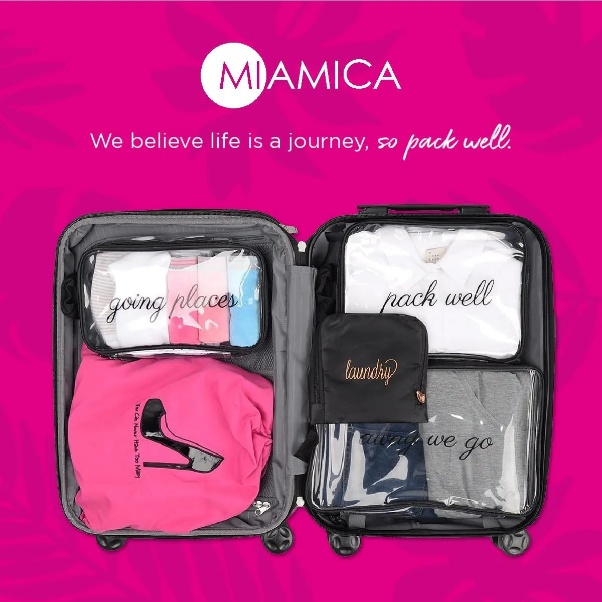 Miamica Foldable Travel Laundry Bag, Navy Blue & Gold  Measures 21 x 22 When Fully Opened  Foldable Laundry Bag with Drawstring Closure  Durable, Lightweight Travel Accessories