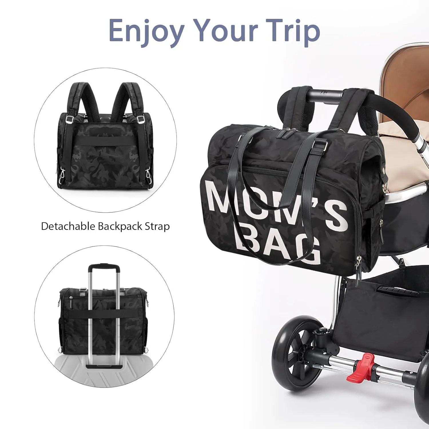 Moms Diaper Bag 4 in 1 Diaper Baby Tote, Hospital Bag for Labor & Delivery, Large Waterproof Baby Travel Weekender with 3 Insulated Pockets, Camo Black