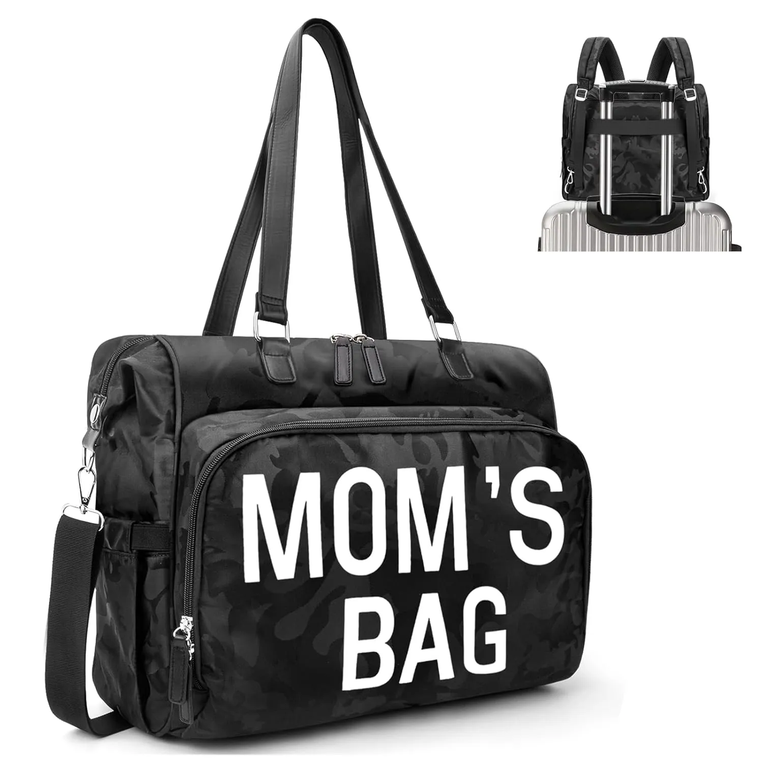 Moms Diaper Bag 4 in 1 Diaper Baby Tote, Hospital Bag for Labor & Delivery, Large Waterproof Baby Travel Weekender with 3 Insulated Pockets, Camo Black