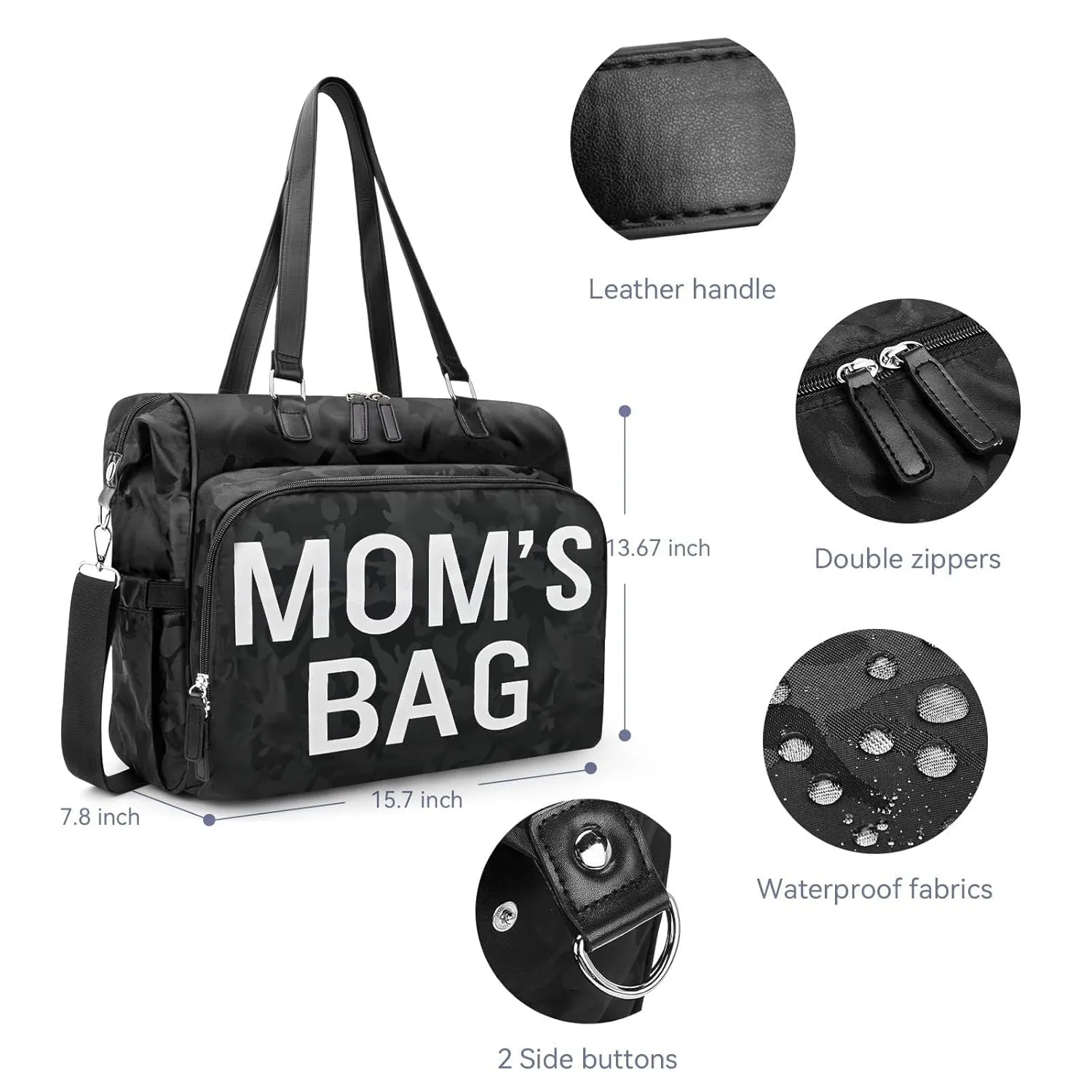 Moms Diaper Bag 4 in 1 Diaper Baby Tote, Hospital Bag for Labor & Delivery, Large Waterproof Baby Travel Weekender with 3 Insulated Pockets, Camo Black