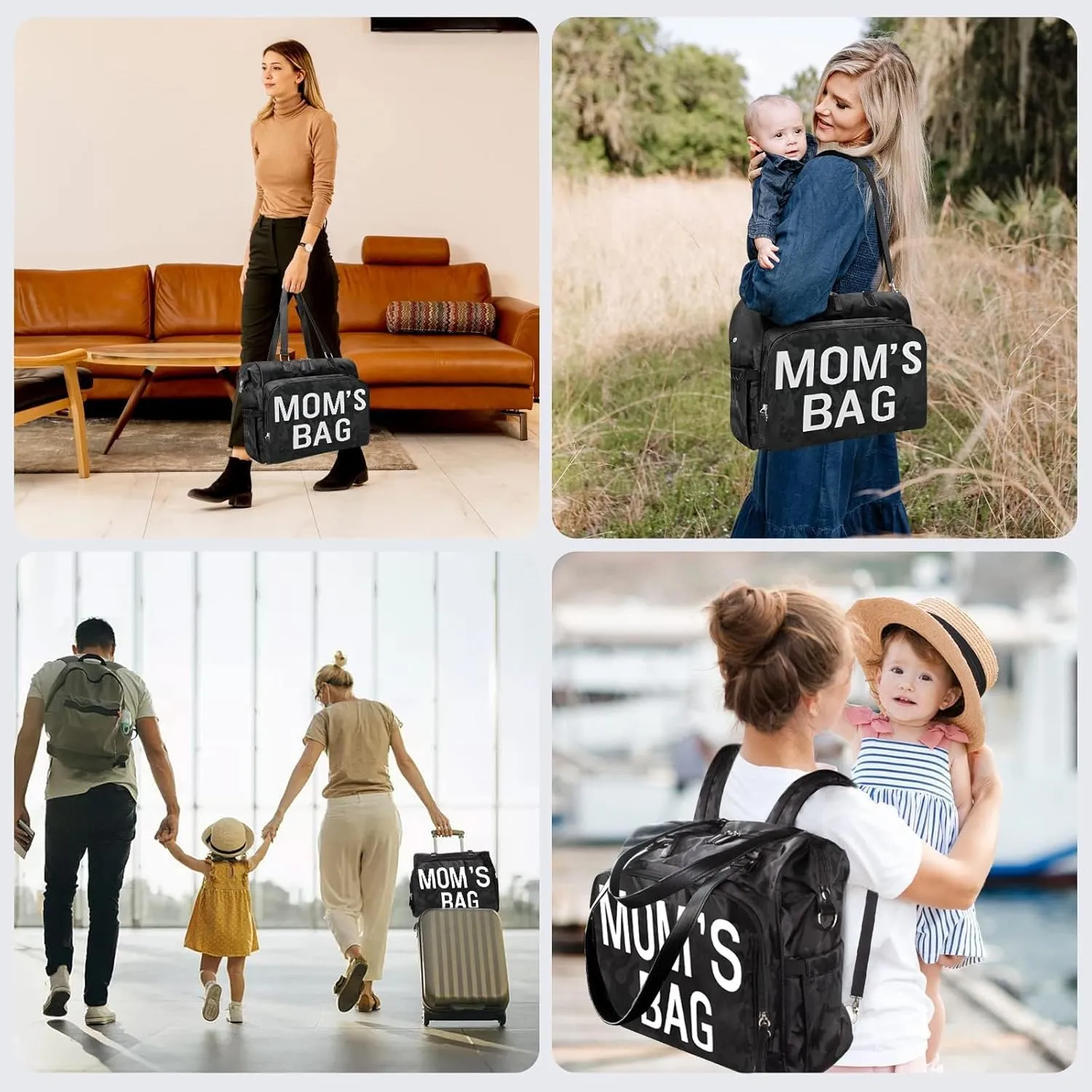 Moms Diaper Bag 4 in 1 Diaper Baby Tote, Hospital Bag for Labor & Delivery, Large Waterproof Baby Travel Weekender with 3 Insulated Pockets, Camo Black