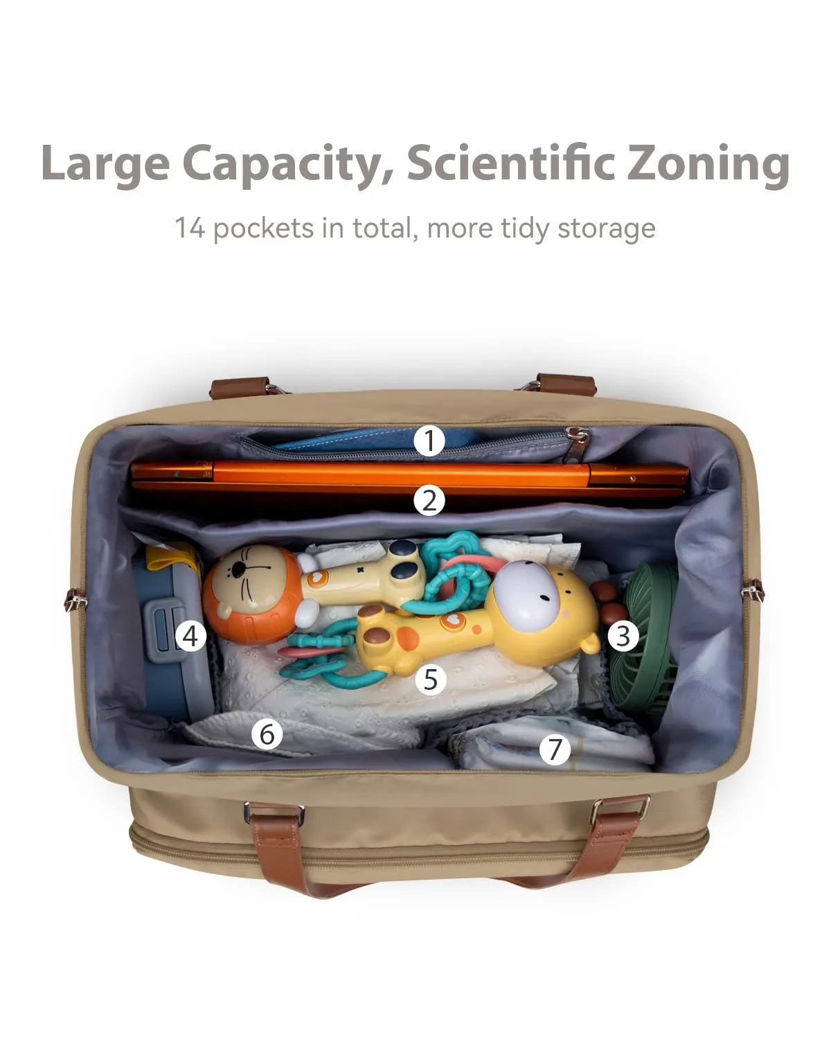 Moms Diaper Bag 4 in 1 Diaper Baby Tote, Hospital Bag for Labor & Delivery, Large Waterproof Baby Travel Weekender with 3 Insulated Pockets, Khaki