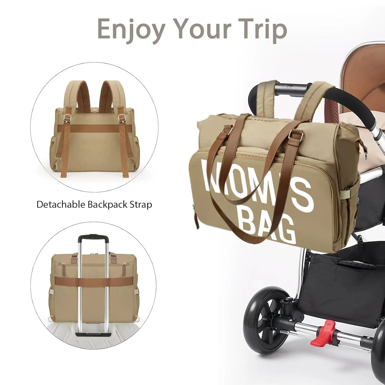 Moms Diaper Bag 4 in 1 Diaper Baby Tote, Hospital Bag for Labor & Delivery, Large Waterproof Baby Travel Weekender with 3 Insulated Pockets, Khaki