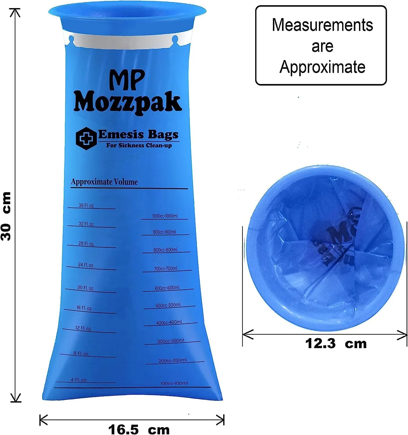 MP MOZZPAK Vomit Bags Disposable  35 Pack  1000ml Barf Bags  Leak Resistant, Medical Grade, Portable Emesis Bags, Puke, Throw Up, Nausea Bags for Travel Motion Sickness (Blue)