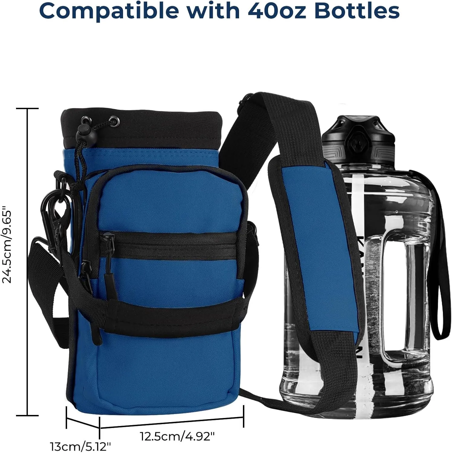 Nuovoware Water Bottle Carrier, 40oz Bottle Carrier Sports Insulated Water Bottle Holder with Adjustable Shoulder Strap, 2 Pockets Flask Sling Bag Drawstring Pouch for Climbing Hiking Walking