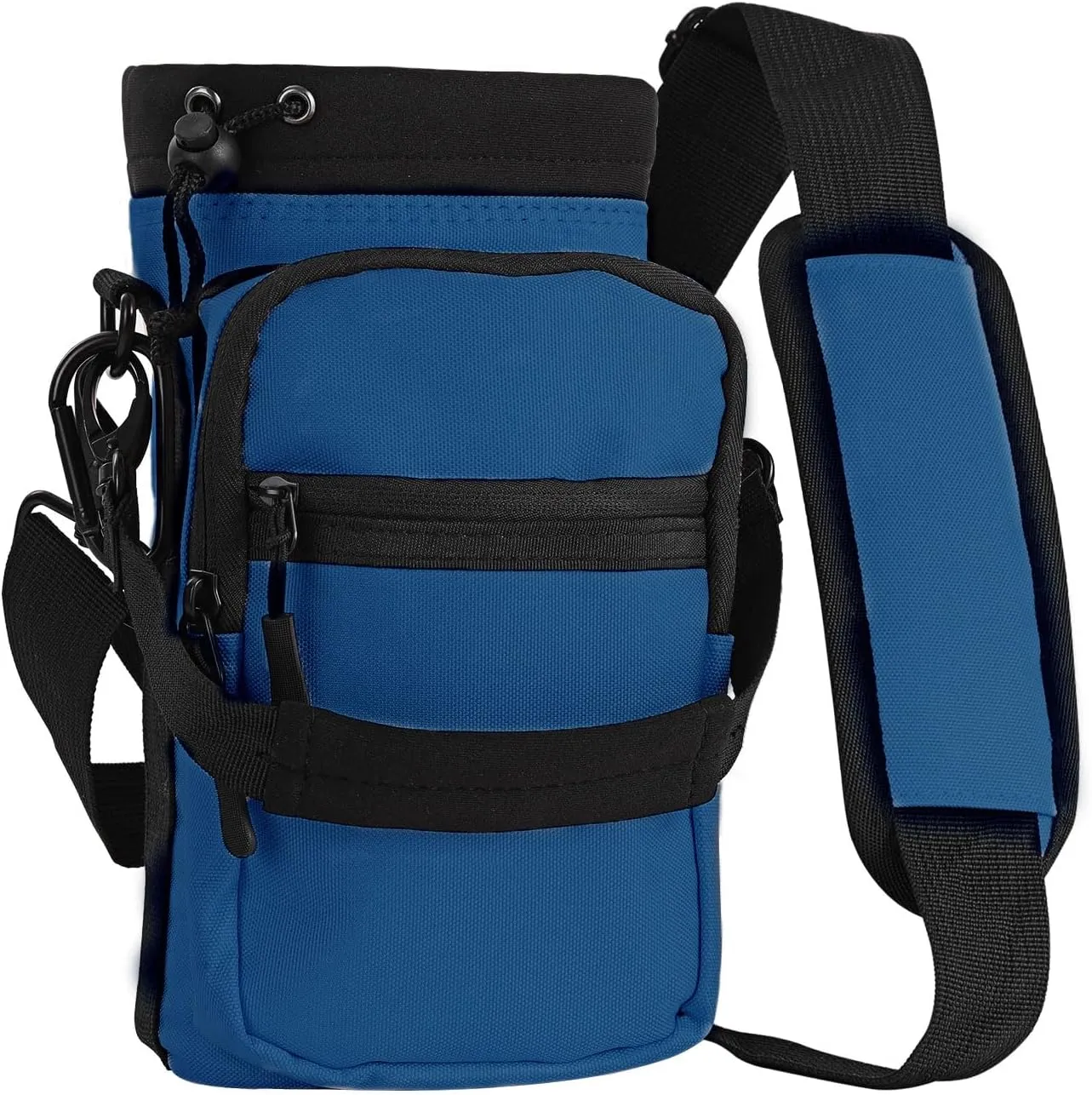 Nuovoware Water Bottle Carrier, 40oz Bottle Carrier Sports Insulated Water Bottle Holder with Adjustable Shoulder Strap, 2 Pockets Flask Sling Bag Drawstring Pouch for Climbing Hiking Walking