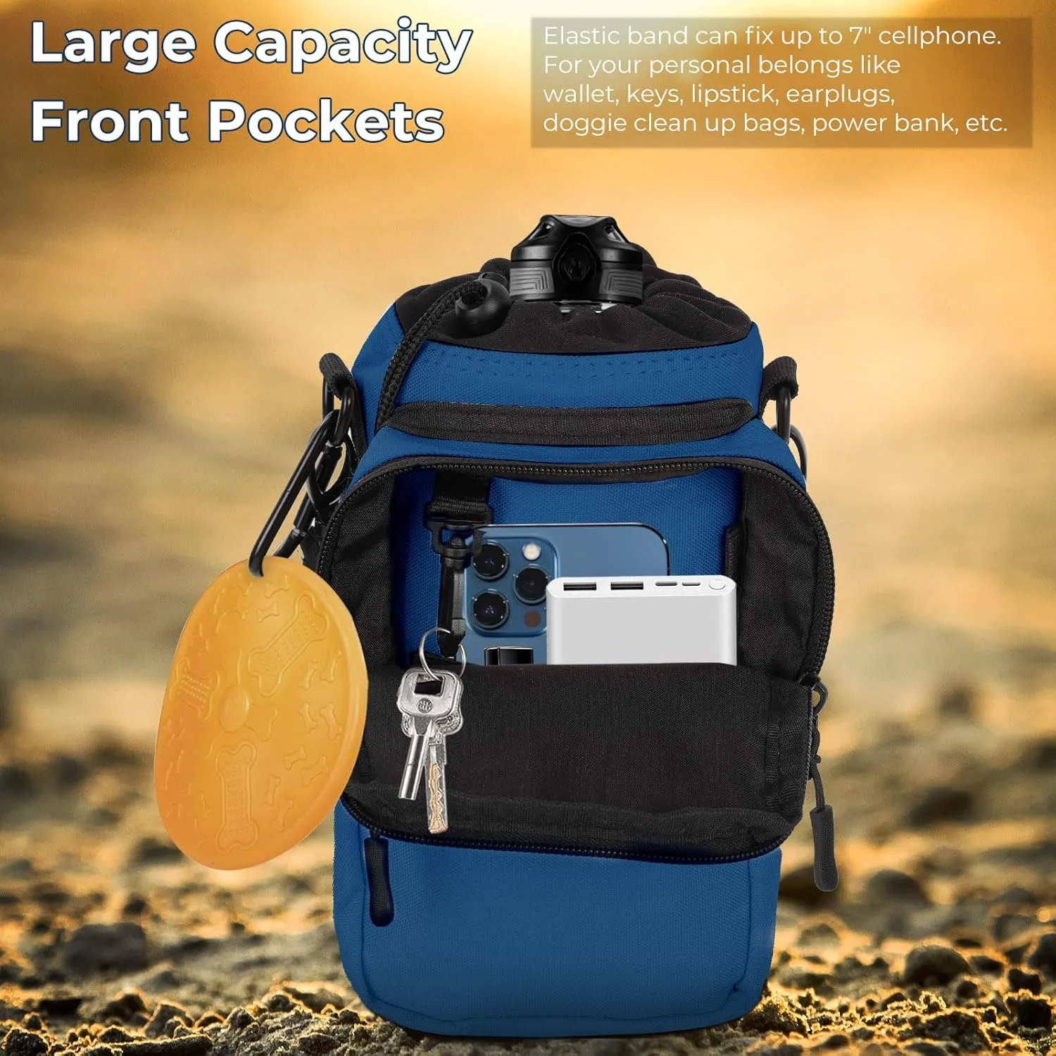 Nuovoware Water Bottle Carrier, 40oz Bottle Carrier Sports Insulated Water Bottle Holder with Adjustable Shoulder Strap, 2 Pockets Flask Sling Bag Drawstring Pouch for Climbing Hiking Walking