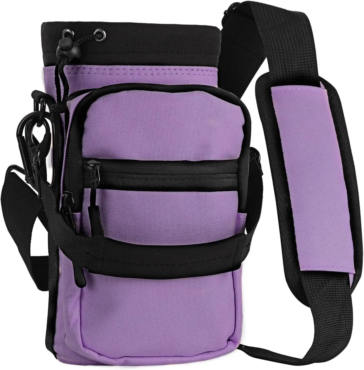 Nuovoware Water Bottle Carrier, 40oz Bottle Carrier Sports Insulated Water Bottle Holder with Adjustable Shoulder Strap, 2 Pockets Flask Sling Bag Drawstring Pouch for Climbing Hiking Walking