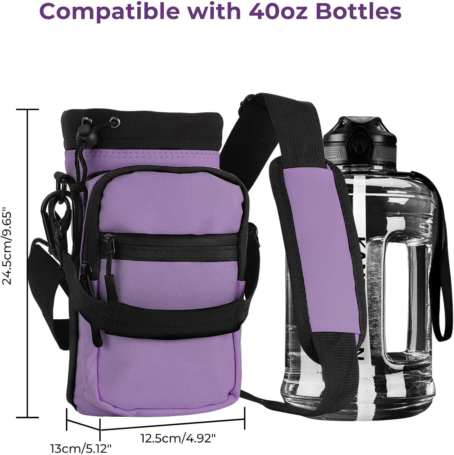 Nuovoware Water Bottle Carrier, 40oz Bottle Carrier Sports Insulated Water Bottle Holder with Adjustable Shoulder Strap, 2 Pockets Flask Sling Bag Drawstring Pouch for Climbing Hiking Walking