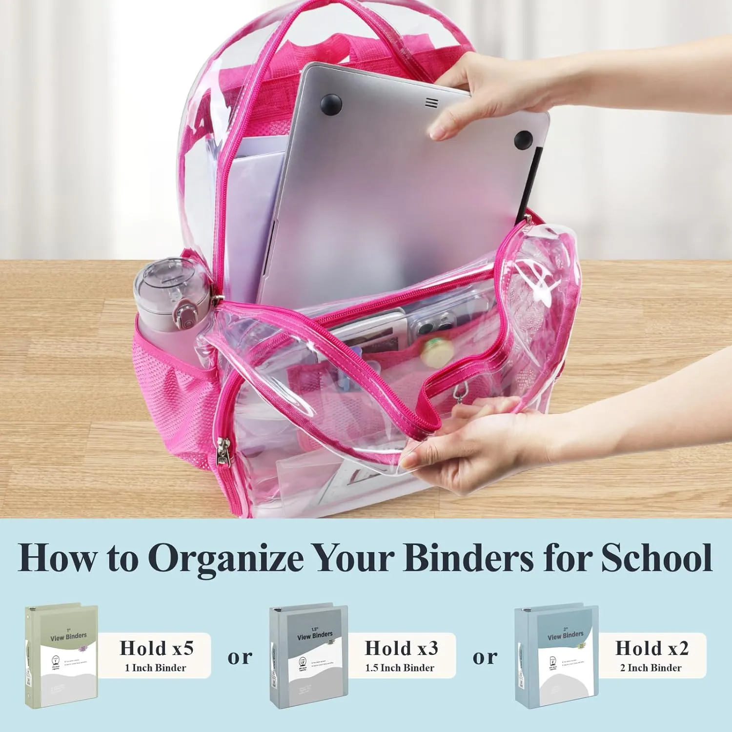 PACKISM Clear Backpack - 17 inch Large Backpacks for School Girls, Heavy Duty Clear Bookbag for Students, Transparent PVC See Through Backpack for College Work, Rose red (for age 12 above)