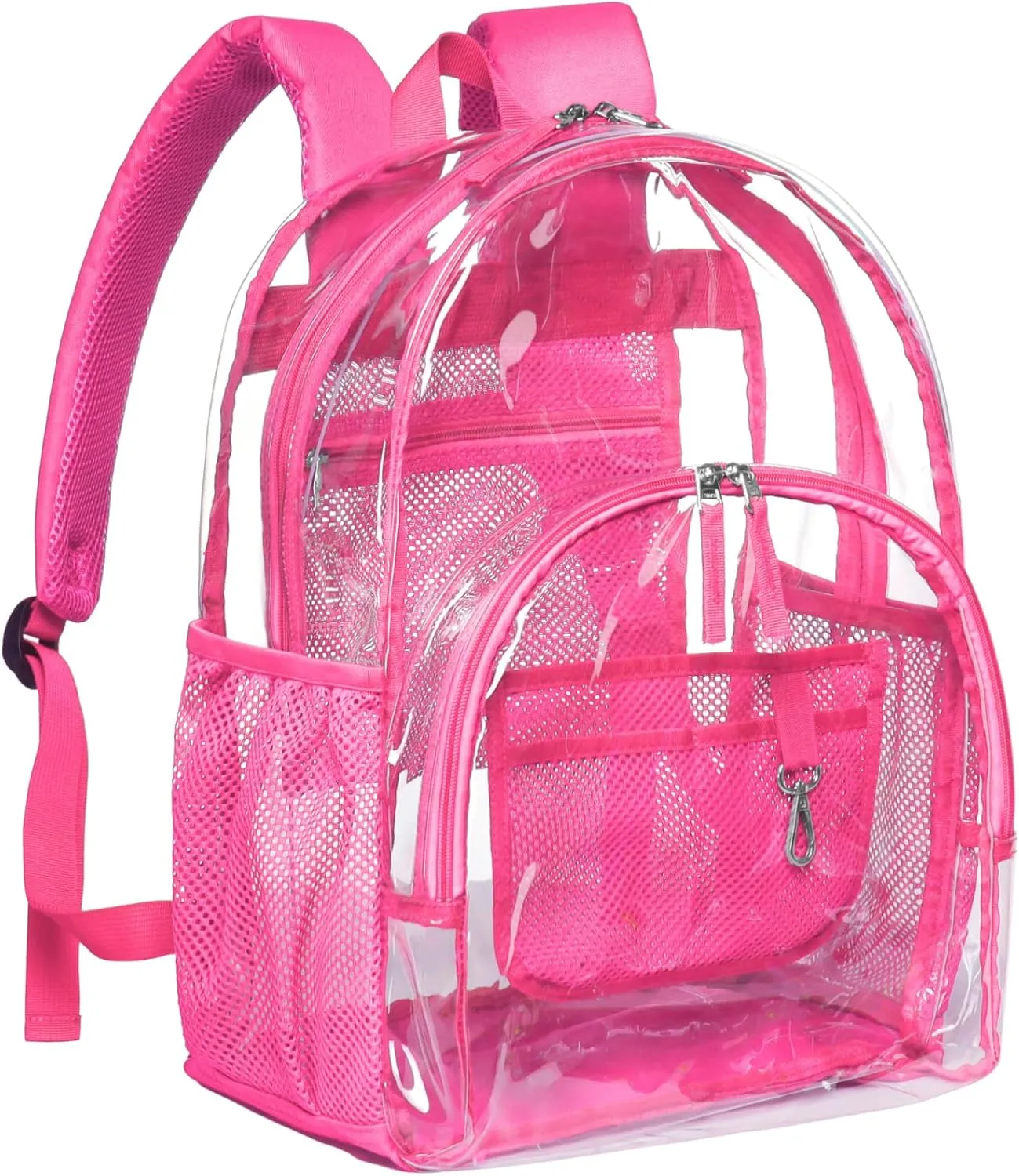PACKISM Clear Backpack - 17 inch Large Backpacks for School Girls, Heavy Duty Clear Bookbag for Students, Transparent PVC See Through Backpack for College Work, Rose red (for age 12 above)