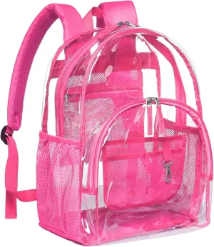 PACKISM Clear Backpack - 17 inch Large Backpacks for School Girls, Heavy Duty Clear Bookbag for Students, Transparent PVC See Through Backpack for College Work, Rose red (for age 12 above)