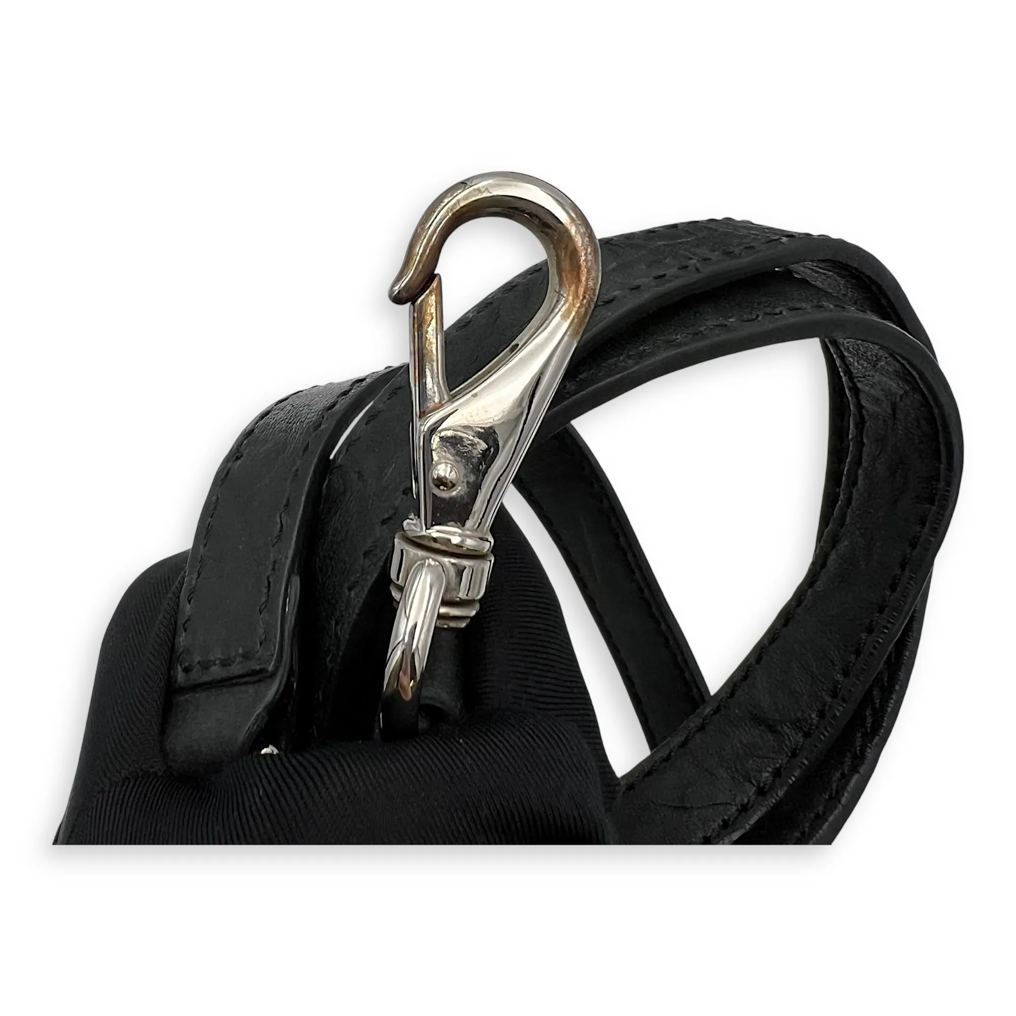 Pandora Black Top Handle Bag in Distressed Leather, Silver hardware