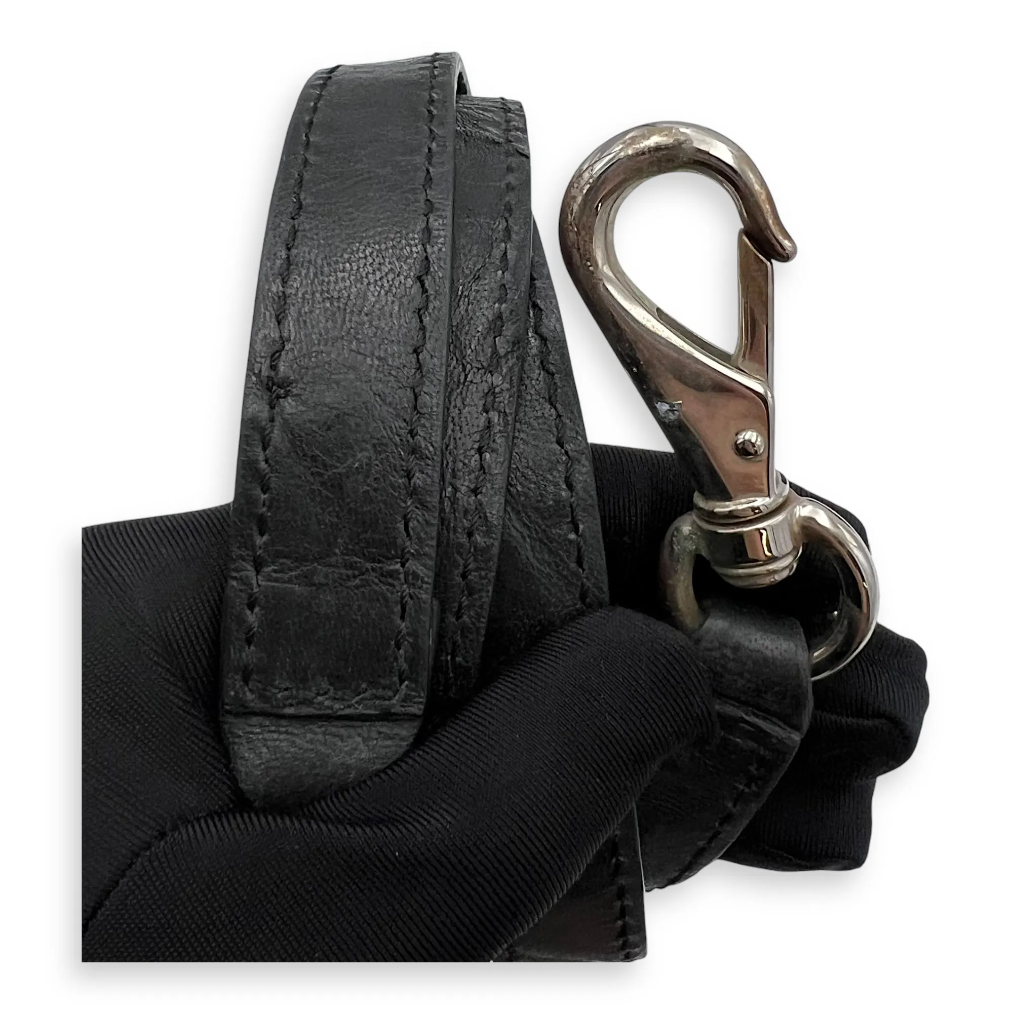 Pandora Black Top Handle Bag in Distressed Leather, Silver hardware