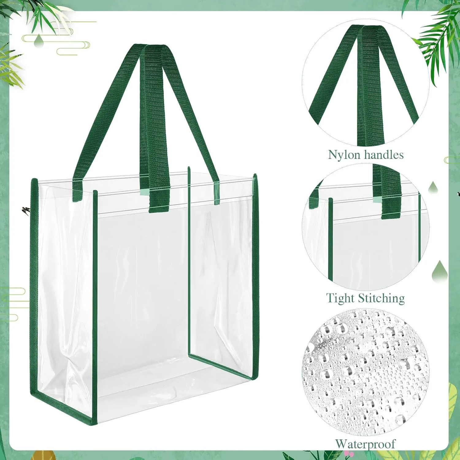 Paterr 20 Pack Plastic Clear Tote Bags 10 x 10 x 4 Inch Stadium Approved Gift Bag with Handles for Women Sports Work Travel