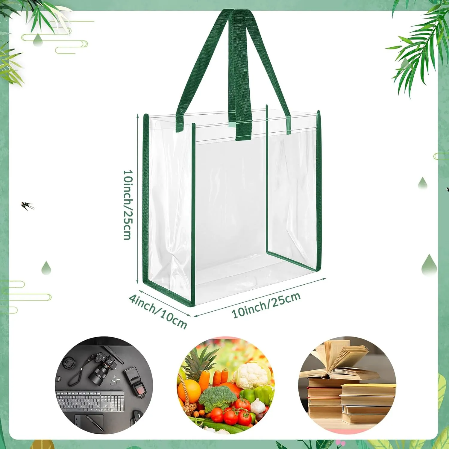 Paterr 20 Pack Plastic Clear Tote Bags 10 x 10 x 4 Inch Stadium Approved Gift Bag with Handles for Women Sports Work Travel