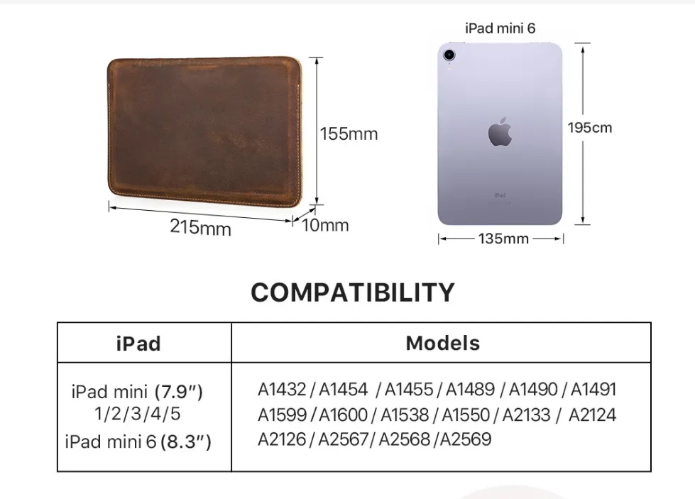 Personalized iPadmini6 Case, Crazy Horse Leather Minimalist Mini Tablet Leather Case For Gift /8032