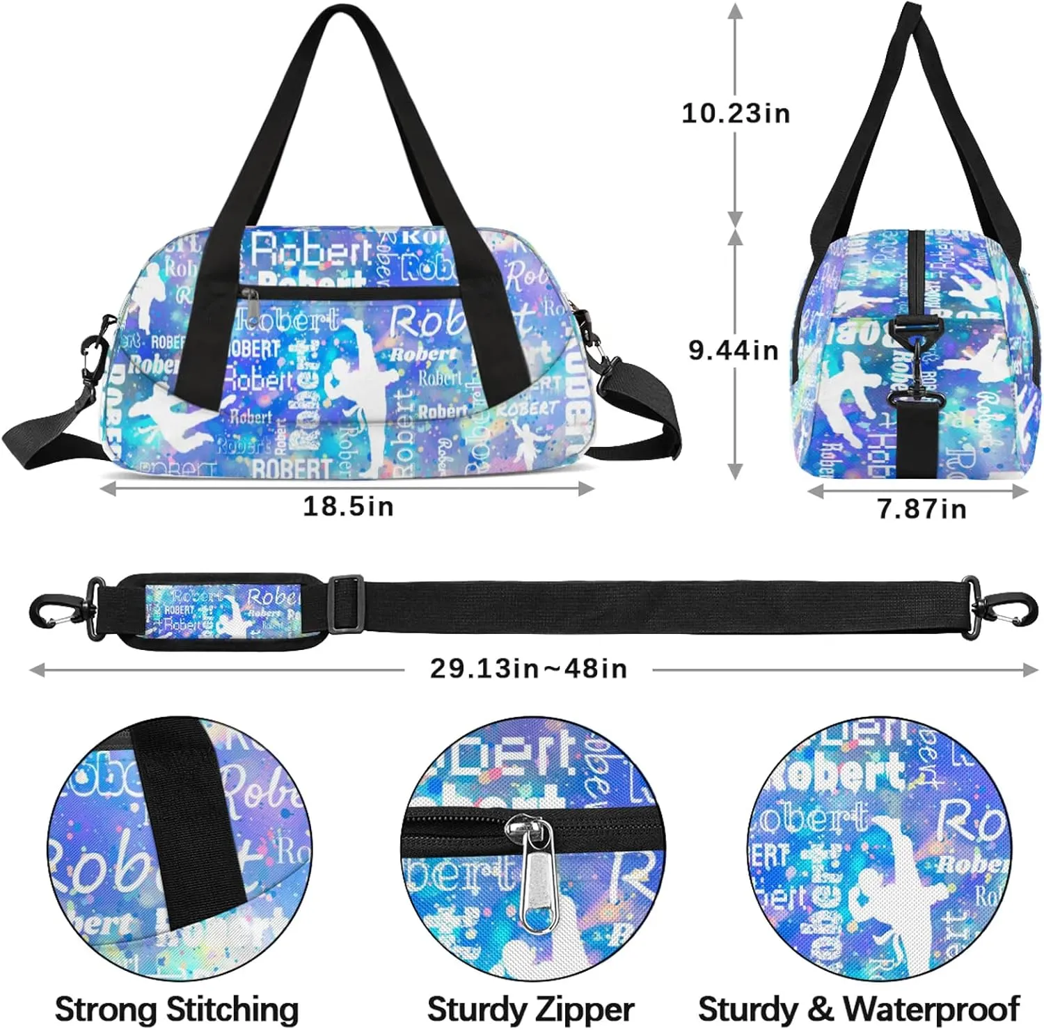Personalized Karate Sport Duffel Bag Custom Sports Bag Travel Overnight Shoulder Bags Customized Gifts for Women Men Martial Art, Colorful Glitter