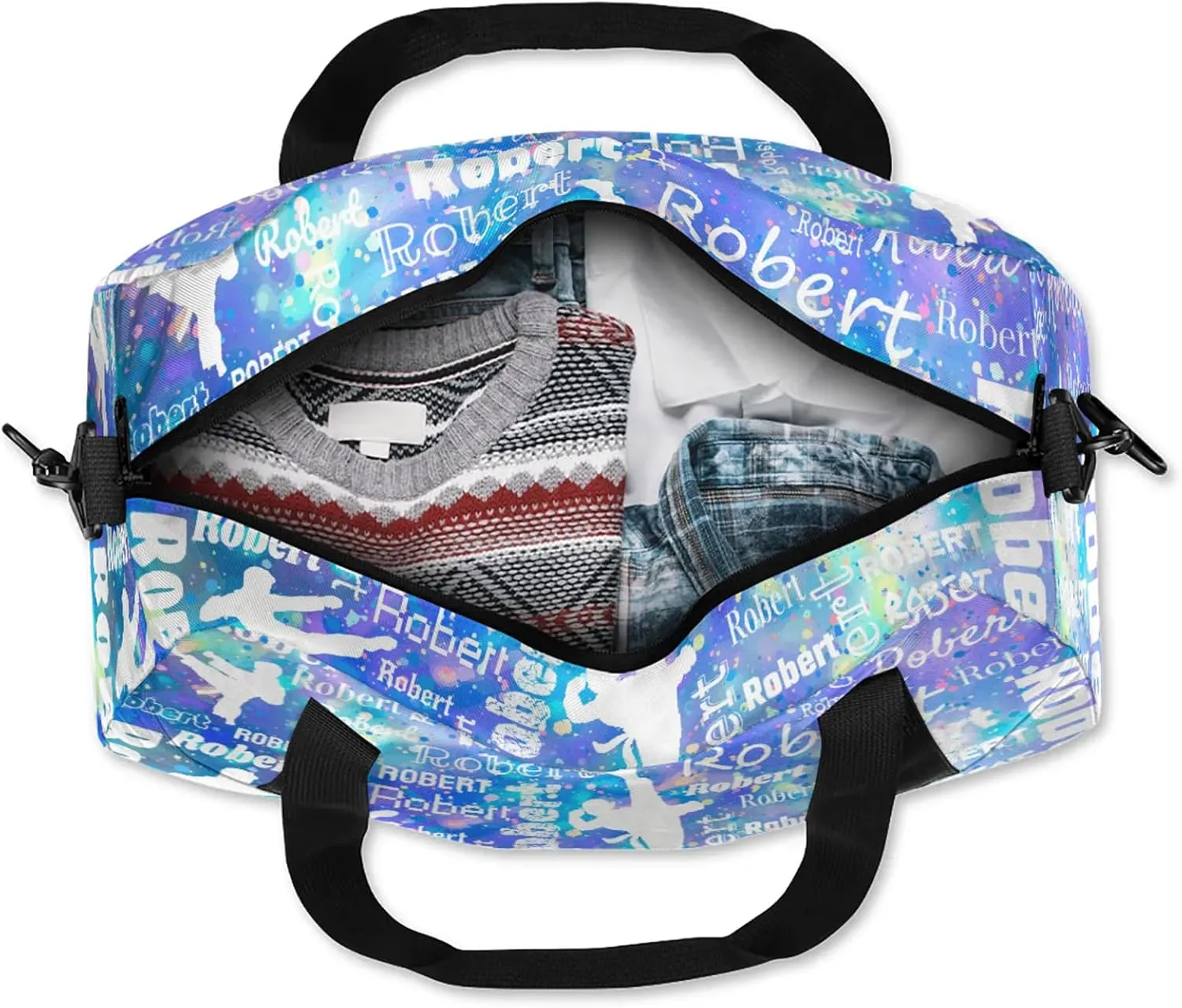Personalized Karate Sport Duffel Bag Custom Sports Bag Travel Overnight Shoulder Bags Customized Gifts for Women Men Martial Art, Colorful Glitter