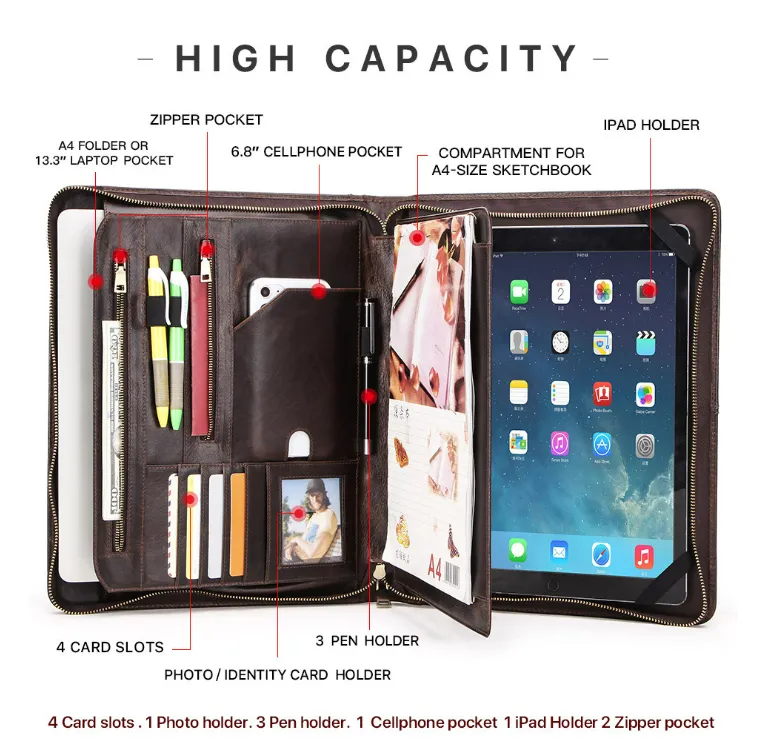 Personalized Leather iPad 12.9 Padfolio, Notebook Holde, Folder Organizer Briefcase, Gift for him/9774