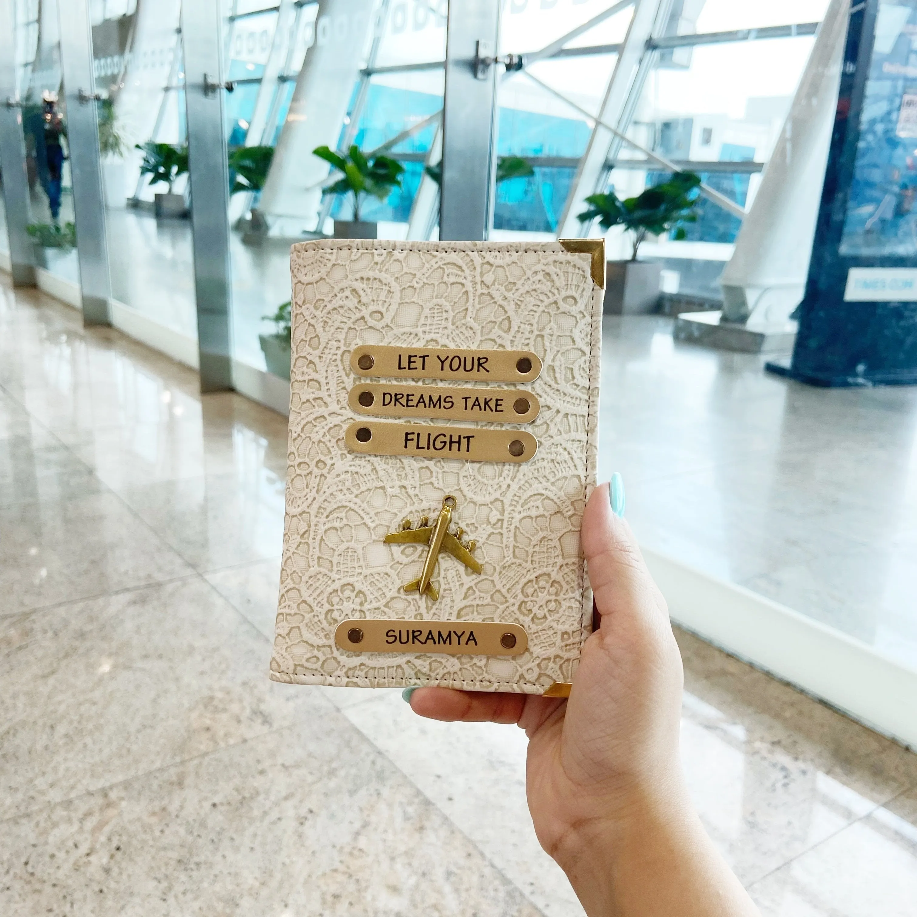 Personalized Passport Cover - Glided Grace White